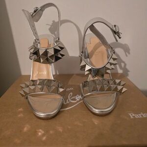 Christian Louboutin Silver Pyramid Stud Sandals